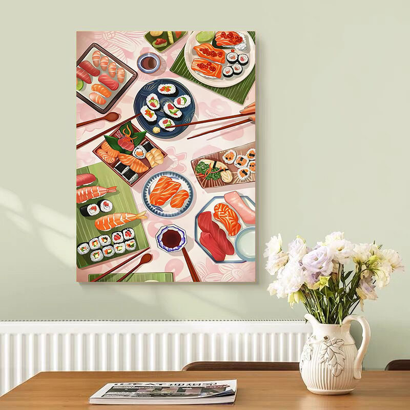Japanese Restaurant Lifestyle - 寿司サーモンポスタープリントキッチン日本料理キャンバス絵画壁アート画像日本スタイルレストラン家の装飾 Cuadros