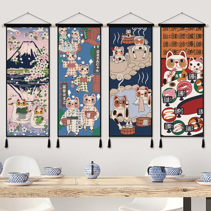 Japanese Restaurant Lifestyle - 日本のラッキーキャットアニメキャンバスのポスター,布アート,寝室,リビングルーム,レストラン,壁の装飾,美的装飾