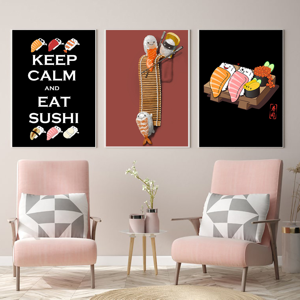 Japanese Restaurant Lifestyle - 和風ラーメン寿司抽象漫画食品レストランキッチン家の装飾絵画リビングアート装飾ポスターキャンバス絵画