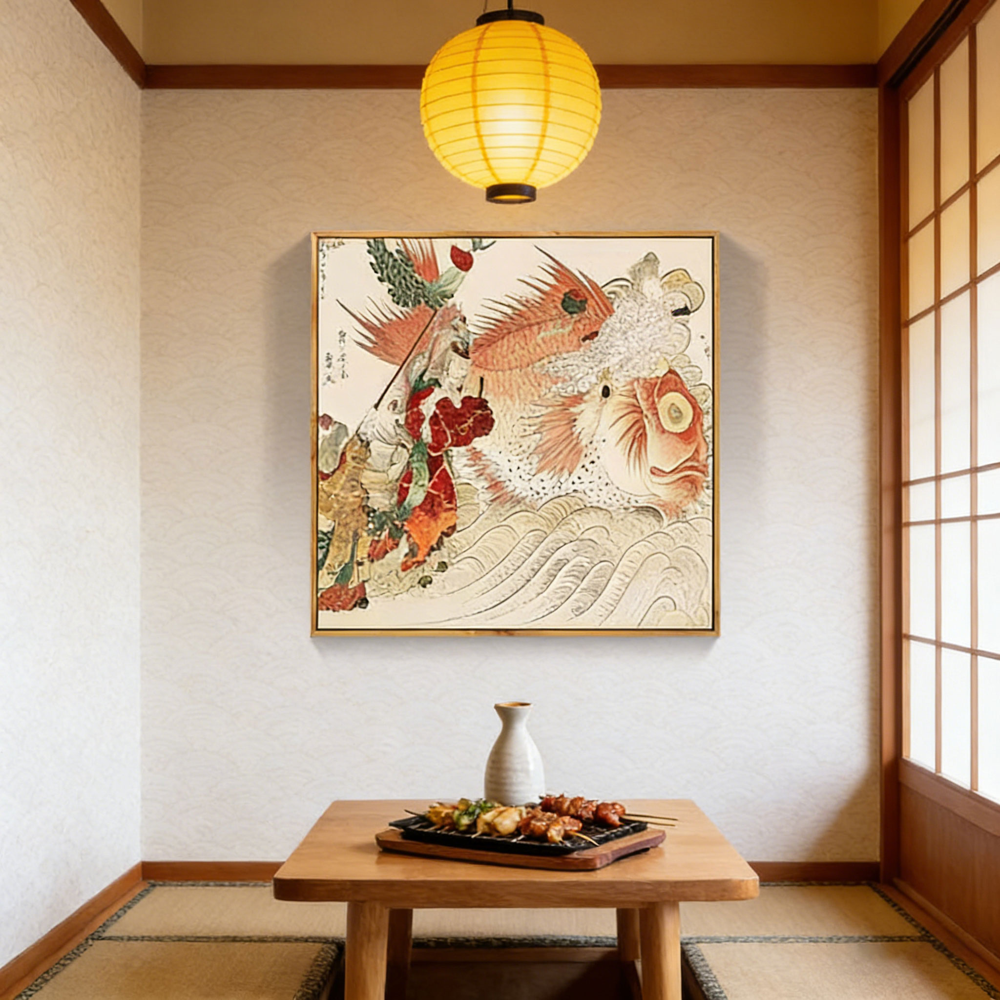 日本の浮世絵風ロブスターキャンバスポスター伝統的な海鮮木版画 - Japanese Restaurant Lifestyle のレビューと価格