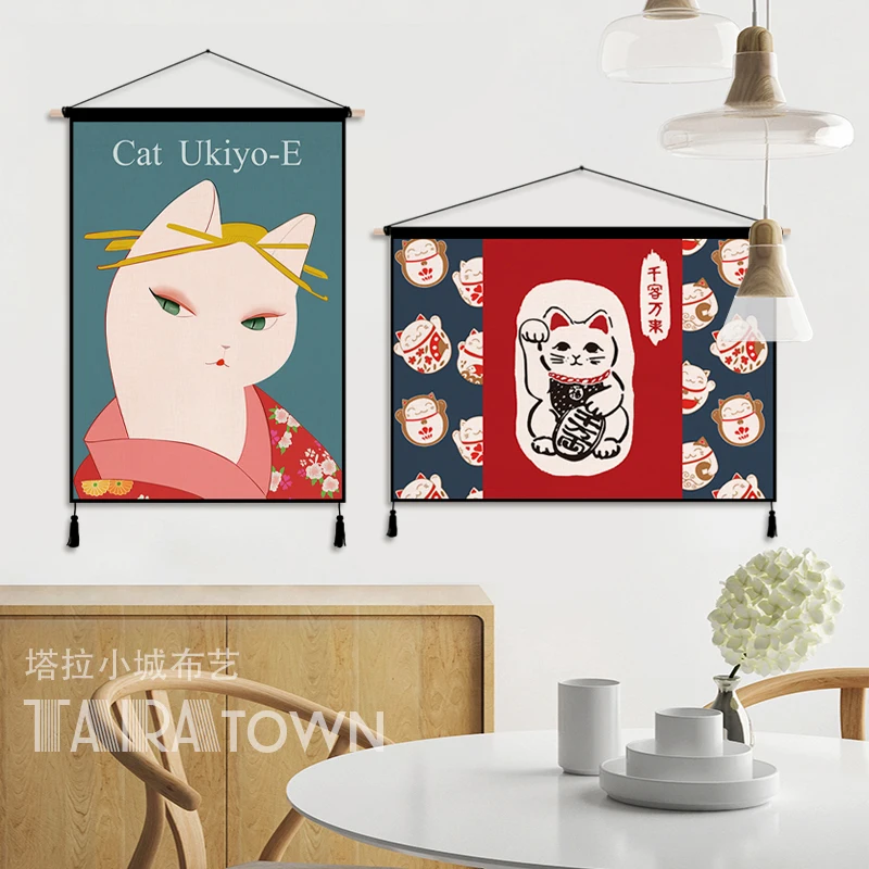 日本のラッキーキャットアニメキャンバスのポスター,布アート, - Japanese Restaurant Lifestyle のレビューと価格